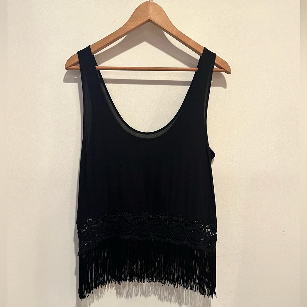 Black Knit and Tasseled Crop Top - Size: Small